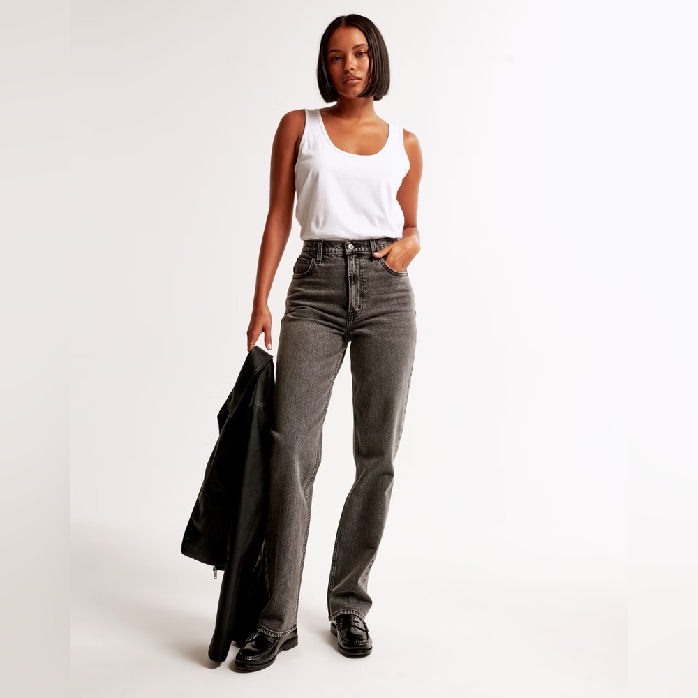 Abercrombie & Fitch 90s Straight Ultra High Rise Washed Black Denim Jeans